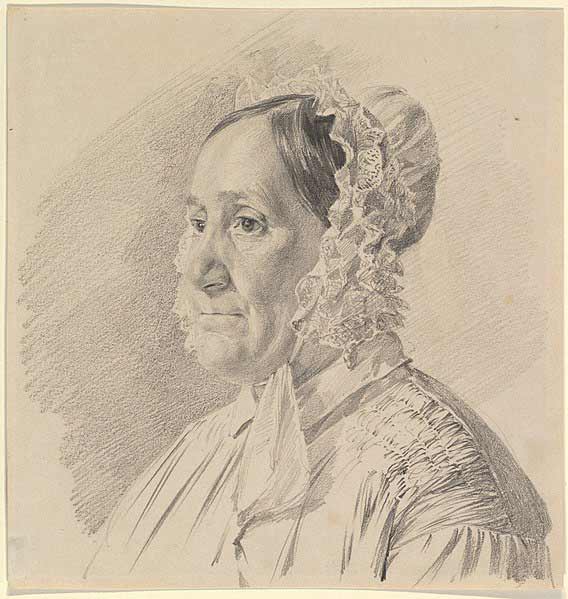 Вальдмюллер, Фердинанд Георг. Портрет женщины в кружевном чепце, в профиль в три четверти слева