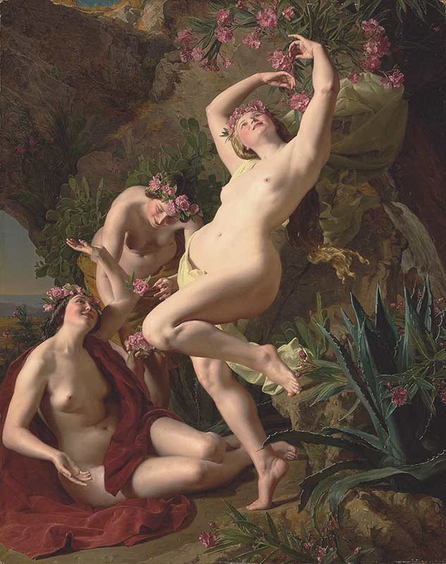 Вальдмюллер, Фердинанд Георг. Три грации, украшенные гирляндами из роз
