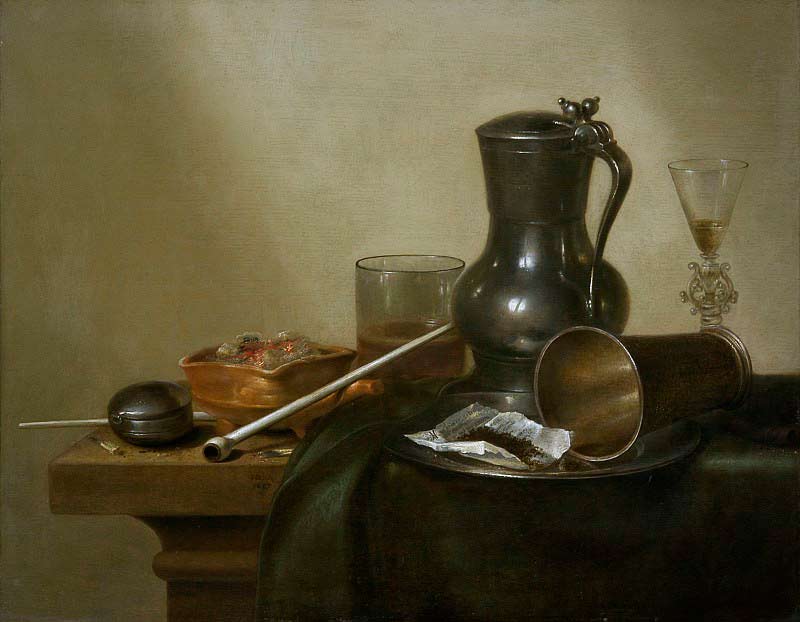 Картина на кухню. Натюрморт с табаком, вином и карманными часами