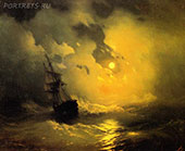 Буря на море ночью. 1849 год. Копию напишет художник Виктор Дерюгин на холсте маслом. Полностью ручная работа