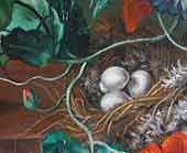 Ян Ван Хейсум «Цветы и гнездо» фрагмент натюрморта